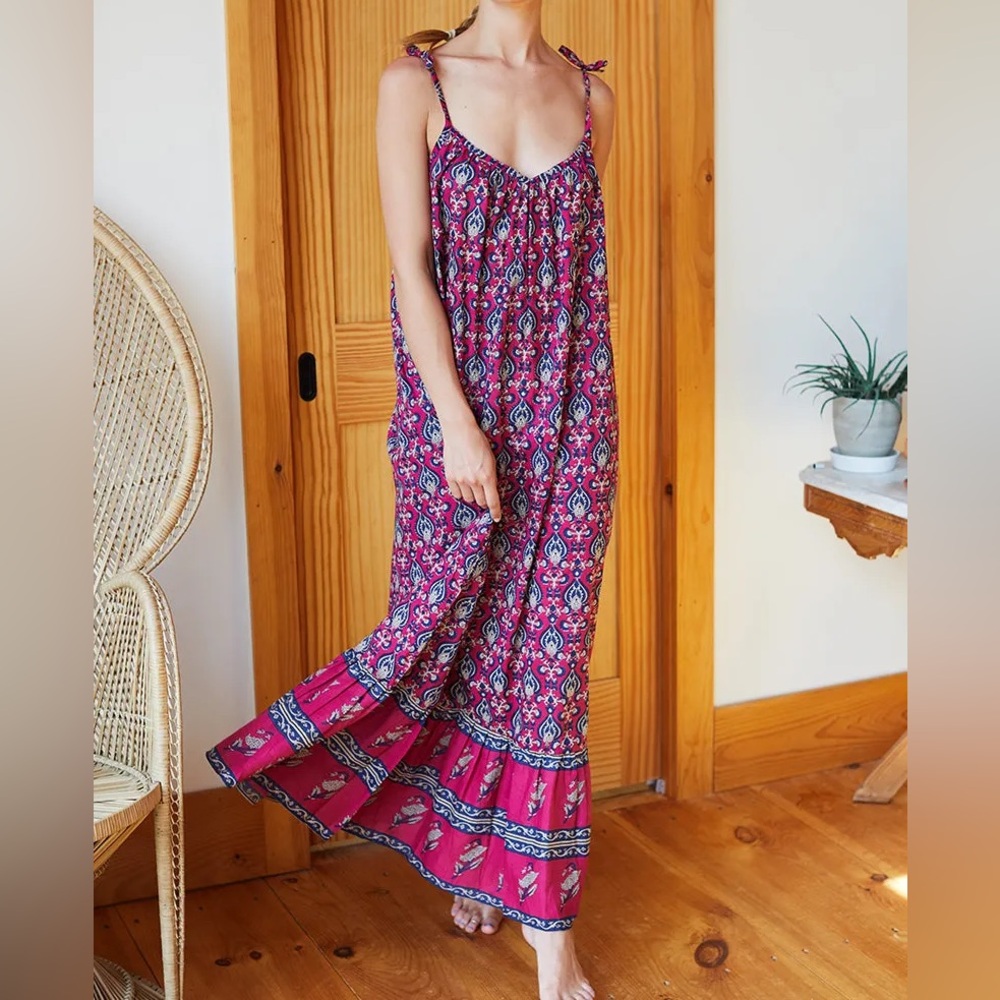 Emerson Fry Pink Boho Printed Tie Strap Maxi Dress Size Small